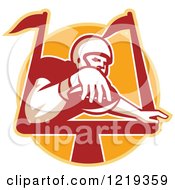 Poster, Art Print Of Gridiron Receiver American Football Player Scoring A Touchdown Over An Orange Circle