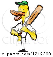 Cartoon Duck Cricket Player Batsman