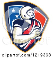 Poster, Art Print Of Gridiron American Football Player Holding A Ball In An American Shield