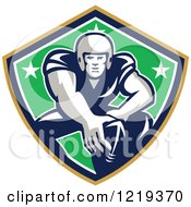 Poster, Art Print Of Gridiron American Football Player With His Hand On A Ball In A Star Shield