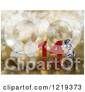 Poster, Art Print Of 3d Robot Pushing New Year 2014 Together Over Golden Snowflakes And Bokeh