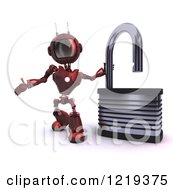 Poster, Art Print Of 3d Red Android Robot With An Open Padlock