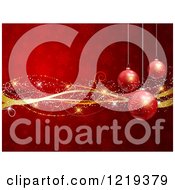 Clipart Of A Red Christmas Background With Baubles Sparkly Ribbons And Snowflakes Royalty Free Vector Illustration
