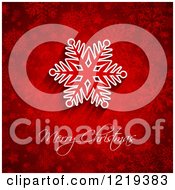 Clipart Of A Merry Christmas Greeting Under A Snowflake On Red Royalty Free Vector Illustration