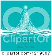 Clipart Of A Merry Christmas And A Happy New Year Greeting With A Snowflake Tree On Turquoise Royalty Free Vector Illustration