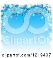 Poster, Art Print Of Blue Background Framed With Christmas Lights And Snowflakes