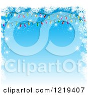 Clipart Of A Blue Background Framed With Christmas Lights And Snowflakes Royalty Free Vector Illustration by KJ Pargeter