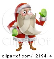 Clipart Of Santa Waving And Wearing Green Mittens Royalty Free Vector Illustration