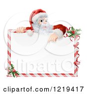 Poster, Art Print Of Santa Pointing Down At A Candy Cane Frame Sign
