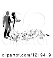 Poster, Art Print Of Black And White Silhouetted Wedding Couple With Ornate Swirls 3