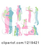 Poster, Art Print Of Pink Blue And Green Family Silhouettes