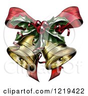 Poster, Art Print Of Engraved Christmas Bells With Holly And A Bow