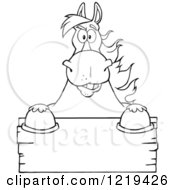 Clipart Of An Outlined Draft Horse Over A Wooden Sign Royalty Free Vector Illustration