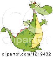 Clipart Of A Happy Chubby Green Dragon Waving Royalty Free Vector Illustration