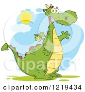 Poster, Art Print Of Friendly Chubby Green Dragon Waving On A Sunny Day