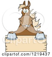 Poster, Art Print Of Brown Draft Horse Over A Wooden Sign