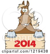 Poster, Art Print Of Brown Draft Horse Over A Wooden New Year 2014 Sign