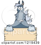 Clipart Of A Gray Draft Horse Over A Wooden Sign Royalty Free Vector Illustration by Hit Toon