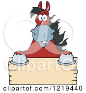 Clipart Of A Red Draft Horse Over A Wooden Sign Royalty Free Vector Illustration by Hit Toon