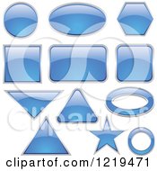 Clipart Of Reflective Blue Glassy Icons In Different Shapes Royalty Free Vector Illustration