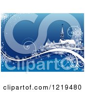 Poster, Art Print Of Winter Church With Snowflakes And Waves On Blue