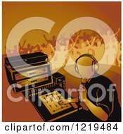 Poster, Art Print Of Dj Mixing A Record And Silhouetted Dancers In Orange Tones