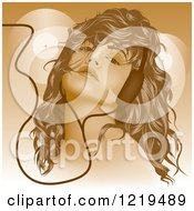 Clipart Of A Young Woman Wearing Headphones Over Vinyl Records In Orange Tones Royalty Free Vector Illustration