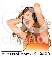Poster, Art Print Of Young Woman Siging And Wearing Headphones
