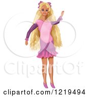 Poster, Art Print Of Waving Doll With Long Blond Hair And A Pink Dress
