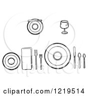 Poster, Art Print Of Black And White Layout Of Proper Place Settings Of Dishes On A Table