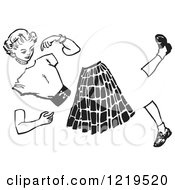 Retro Clipart Of A Black And White Retro Teenage Teenage Girl Split Apart Royalty Free Vector Illustration by Picsburg