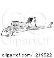 Retro Clipart Of A Black And White Retro Teenage Boy Rudely Reaching Over A Table Royalty Free Vector Illustration