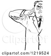 Retro Clipart Of A Black And White Retro Cut Off Man Plugging His Ear Royalty Free Vector Illustration