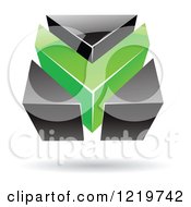 Poster, Art Print Of 3d Green And Black Abstract V Or Arrow Logo