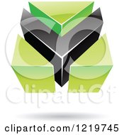 Clipart Of A 3d Green And Black Abstract V Or Arrow Logo 2 Royalty Free Vector Illustration by cidepix