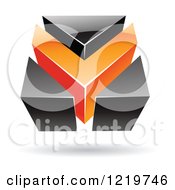 Clipart Of A 3d Orange And Black Abstract V Or Arrow Logo Royalty Free Vector Illustration by cidepix