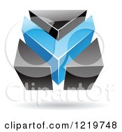 Clipart Of A 3d Blue And Black Arrow Icon Royalty Free Vector Illustration