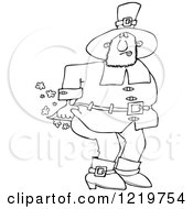 Clipart Of An Outlined Male Pilgrim Farting Royalty Free Vector Illustration