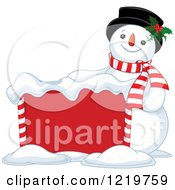 Poster, Art Print Of Happy Christmas Snowman By A Sign