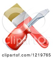 Clipart Of A Crossed Paintbrush And Screwdriver Royalty Free Vector Illustration