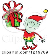 Poster, Art Print Of Christmas Elf Holding Up A Gift