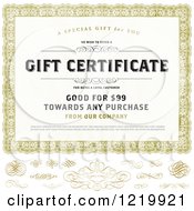 Clipart Of A Gift Certificate With Sample Text And Golden Swirls Royalty Free Vector Illustration