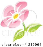 Poster, Art Print Of Pink Daisy Flower With Green Leaves