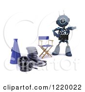 Clipart Of A 3d Blue Android Robot Movie Director Royalty Free Illustration by KJ Pargeter