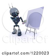 Poster, Art Print Of 3d Blue Android Robot Thinking By An Art Canvas