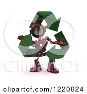 Poster, Art Print Of 3d Red Android Robot With Recycle Arrows