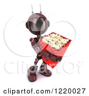 3d Red Android Robot With Movie Popcorn