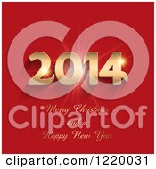 Poster, Art Print Of Merry Christmas And A Happy New Year 2014 Greeting In Gold Over Red