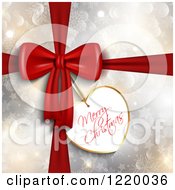 Poster, Art Print Of Heart Shaped Merry Christmas Gift Tag On A Snowflake Bokeh And Star Present