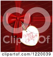 Clipart Of A Heart Shaped Merry Christmas Gift Tag On A Red Present Gift Bow Royalty Free Vector Illustration